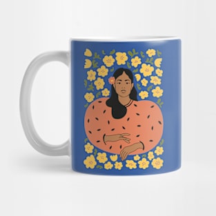 Woman in orange and yellow flowers Mug